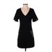 Allison Joy Casual Dress - Shift V Neck Short sleeves: Black Print Dresses - Women's Size X-Small