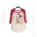 Disney Tops | Disney Christmas Mickey Mouse Santa Distressed Baseball Raglan Women’s Graphic L | Color: Red/White | Size: L