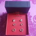 Coach Jewelry | Nib Coach C Stone Heart Stud Earrings Set | Color: Silver/White | Size: Os