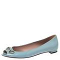 Gucci Shoes | Gucci Blue Patent Leather Horsebit Peep Toe Ballet Flats Size 38.5 | Color: Blue | Size: 38.5