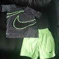 Nike Matching Sets | Nike Dri-Fit Boys Size 4 Shorts Green& Matching Shirt Green On Grey Top | Color: Gray/Green | Size: 4tb