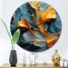 Design Art Modern Leaves Floating On Tender Blue Wave Metal Wall Clock Metal in Orange | 16 H x 16 W x 1 D in | Wayfair CLM86446-C16