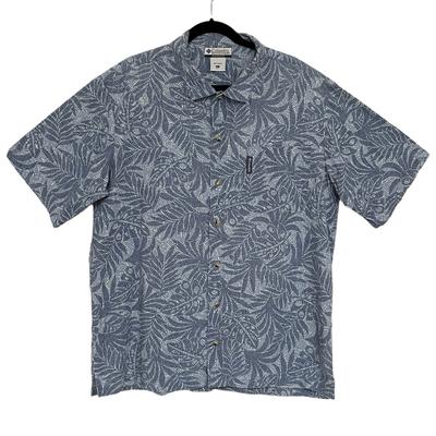Columbia Shirts | Columbia Blue Palm Tree Printed Shirt Sleeve Cotton Hawaiian Button Down Shirt | Color: Blue/Brown | Size: Xl