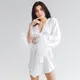 Hiloc-Pyjama en Satin Blanc avec Plumes Peignoirs pour Femme Robe de Mariée à Manches sulf Mini