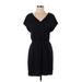 BCBGeneration Casual Dress - Mini V Neck Short sleeves: Black Print Dresses - Women's Size Small