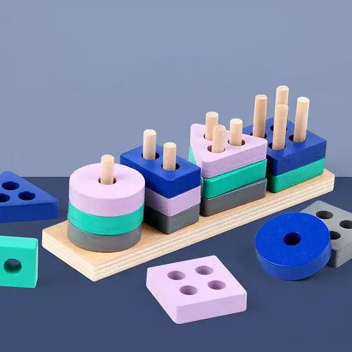 Mini Montessori Spielzeug Holzbau steine Lernspiel zeug Macarone Farbe Farbe Form Match Puzzle