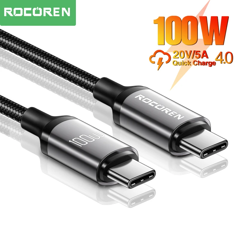 Rocoren pd 100w usb typ c zu typ c kabel usbc pd schnell ladegerät USB-C kabel 5a typec kabel für macbook samsung xiaomi Image