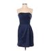 David's Bridal Cocktail Dress - Sheath Sweetheart Sleeveless: Blue Solid Dresses - Women's Size 2