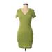 Shein Casual Dress - Mini V-Neck Short sleeves: Green Solid Dresses - Women's Size Medium