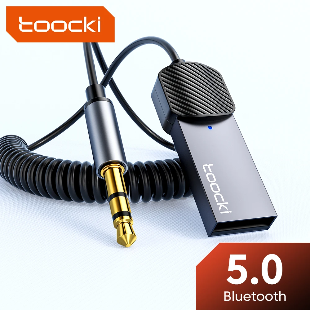 Toocki Drahtloser Bluetooth 5.0-Empfänger-Adapter, 3,5 mm Klinke, Audio-Musik-Dongle, USB-Auto-Bluetooth-Sender für Aux-Autolautsprecher Image