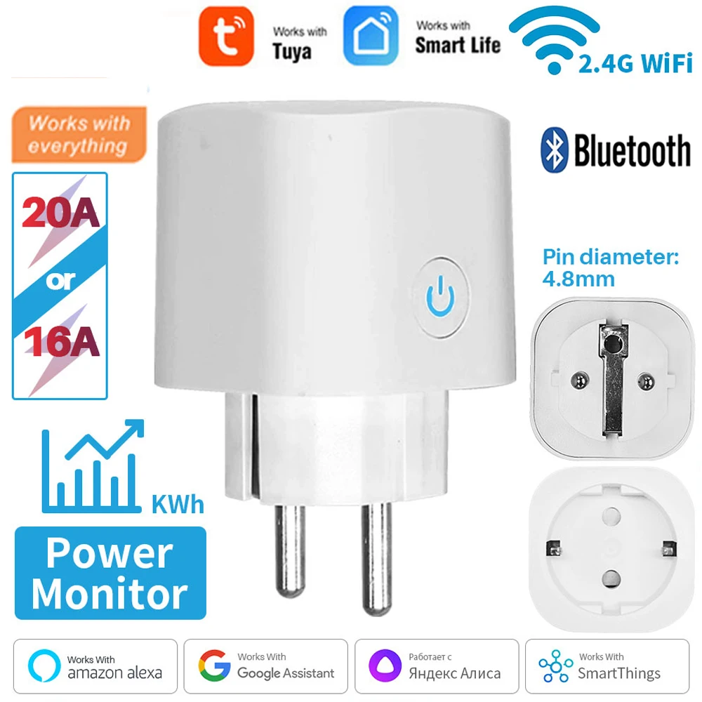 Tuya Smart Steckdose WIFI 16A/20A EU Stecker Mit Überwachung Timing Funktion Smart Home Elektronische Steckdose Alexa google Hause Image