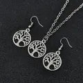 Runde hohle Wunsch baum Anhänger Halskette Ohrringe Set Baum des Lebens Anhänger Mode Bijoux Collier