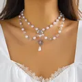 Salircon Vintage Herz Kreuz Anhänger Halskette Gothic mehr schicht ige Quaste Imitation Perlenkette