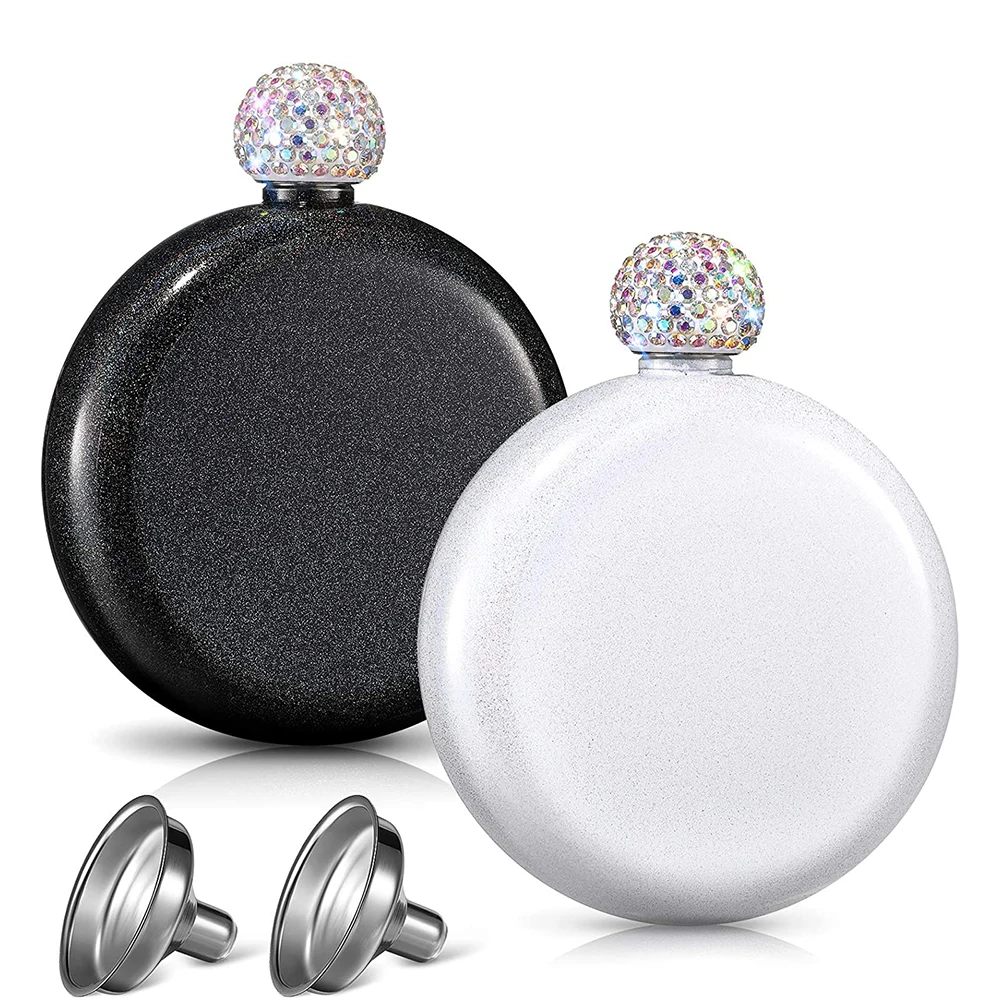 LMETJMA Schicke 5-Unzen-Schnapsflaschen für Damen, Edelstahl-Flachmann mit Strasskappe, tragbarer Wein-Alkohol-Flasche KC0466 Image