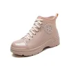 Neue Plain Dicke Gummi Stiefel Frauen Kurze Rain frauen Regen Schuhe Frühling Sommer Lace Up Ankle Boot Frau Wasser Stiefel galoschen