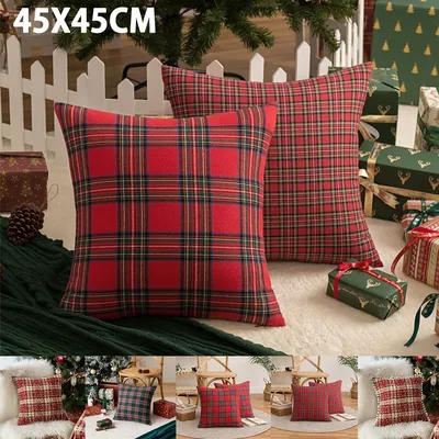 45x45cm Quadratische Kissenbezüge Weihnachten Schottischer Tartan Plaid Kissenbezüge Bett Sofa Pad Image