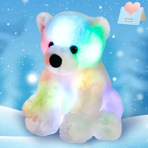 24cm glühen Eisbär führte Stofftiere Nachtlicht Plüsch Floppy Spielzeug Geschenk für Kinder auf