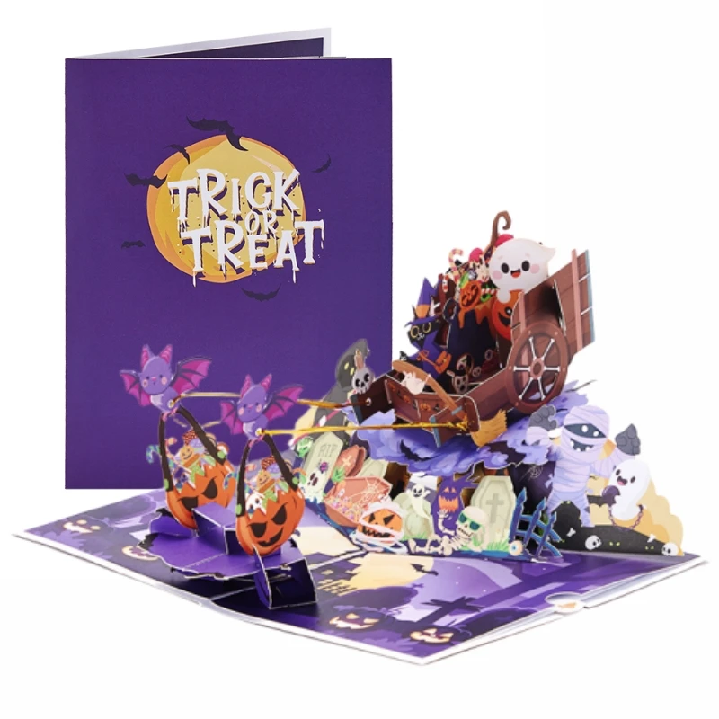 Fledermaus-Kürbis-Halloween-Karten, Hallowmas-Geschenke für Kinder, lustige Grußkarte zum Allerheiligen, niedliche Pop-Up-Halloween-Postkarte Image
