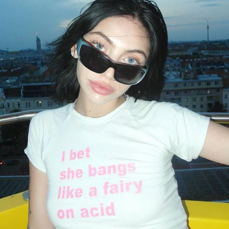 Baby T-Shirt niedlichen rosa Buchstaben Frauen gedruckt ästhetische Fee Crop Tops y2k Kleidung Punk Streetwear süße Emo Mädchen sexy T-Shirts