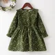 Kinder Mädchen grün Blumen Cord Langarm Kleid Baby Mädchen Party Prinzessin Kleid für 1-6 Jahre Mode