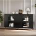 Accent Cabinet Black Lacquered Wooden Cabinet w/ 4 Glass Doors Buffet