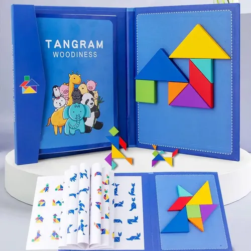 Holz puzzle magnetisches Tangram Puzzle Buch Lernspiel zeug für Kinder Baby Kind tragbare Montessori