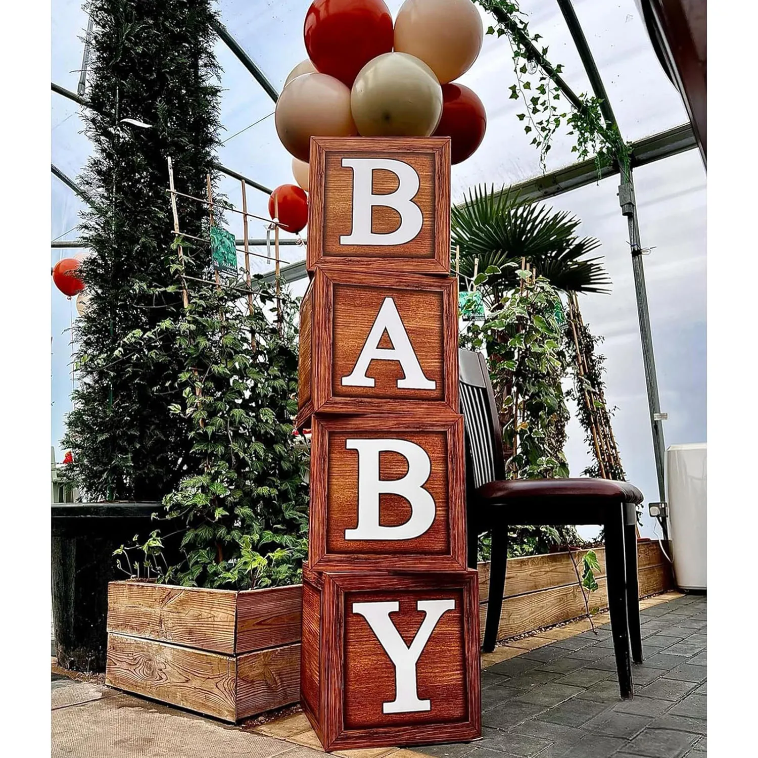 4 stücke braune Teddybär Baby boxen braune Baby boxen Buchstaben blöcke für Baby party Geschlecht offenbaren Party dekorationen Image