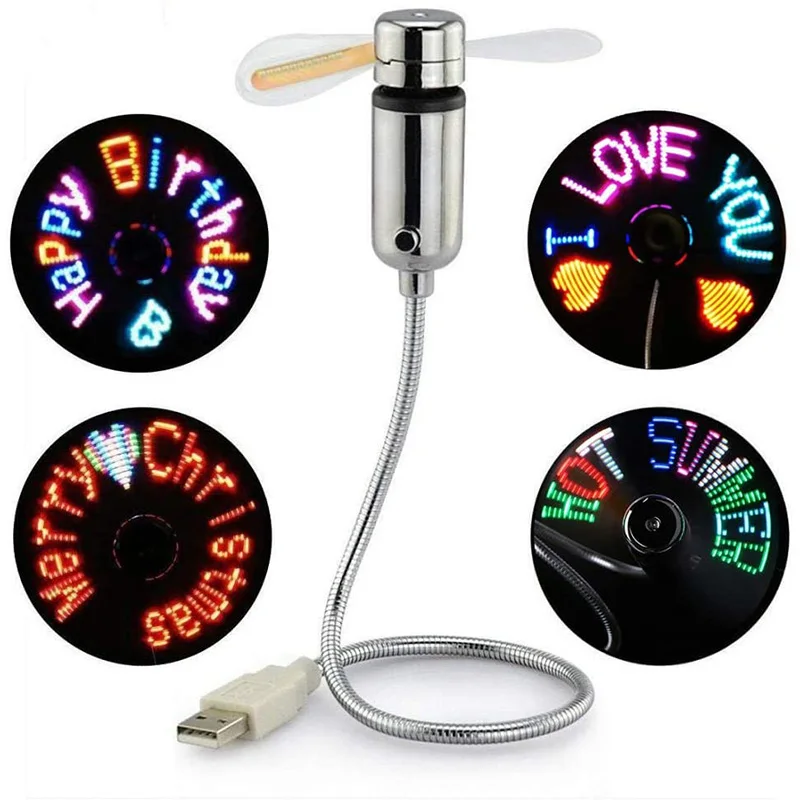 Kreativer USB-Ventilator, USB-LED-RGB-Licht, programmierbarer Ventilator, flexibler Schwanenhals, DIY-Nachricht, Mini-USB-Ventilator für PC, Laptop, Notebook, Desktops Image