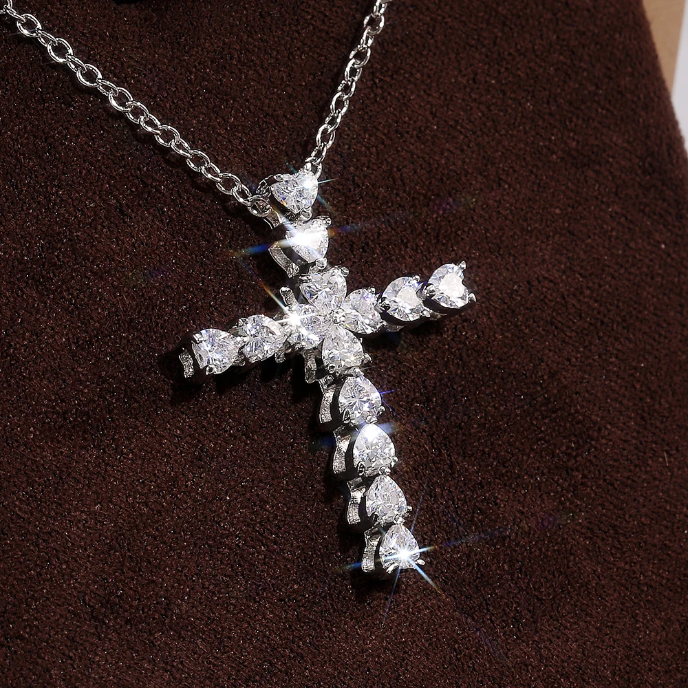 Huitan zarte Kristall Herz Kreuz Anhänger Halsketten für Frauen glänzend cz schöne Jubiläums geschenk Mode vielseitige weibliche Halskette Image