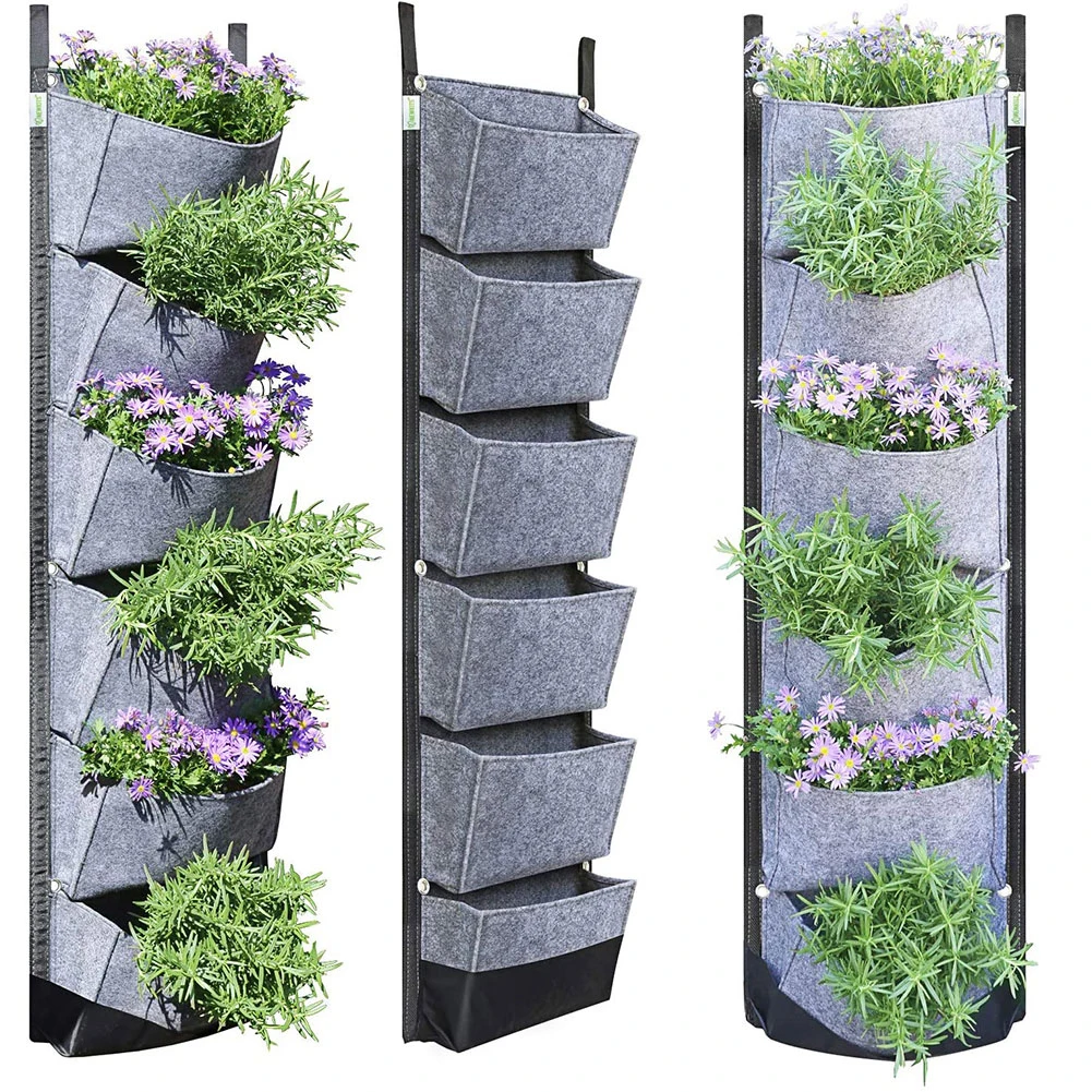 6 Taschen vertikale Garten grau Pflanzer Tasche Wand Pflanz blume wachsen Töpfe x 30cm Hausgarten Gemüse Obst liefert Image