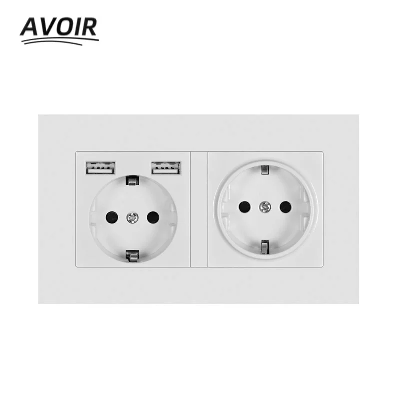 Avoir EU Steckdose 146 Typ Power Dual Steckdose Mit USB Lade Port 2A Steckdosen PC Kunststoff Panel Steckdose 220 V