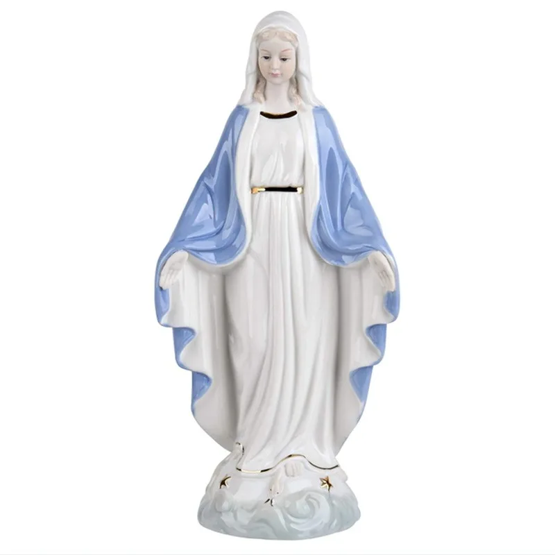 Feine Porzellan Jungfrau Mary Statue unsere Dame der Gnade blau weiße Figur handgemalte Figur Image