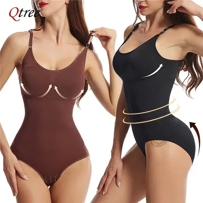 Qtree Plus Size Bodysuit Shapewear Damen Bauchkontrolle Sculpting Bodysuit Body Shaping Einteilige Unterwäsche Schlankheits-Shapewear
