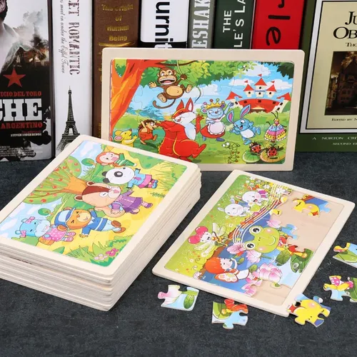 Neue 24 Stück Holz puzzles Kinder Cartoon Tier Holz Puzzle frühen pädagogischen Lernspiel zeug für