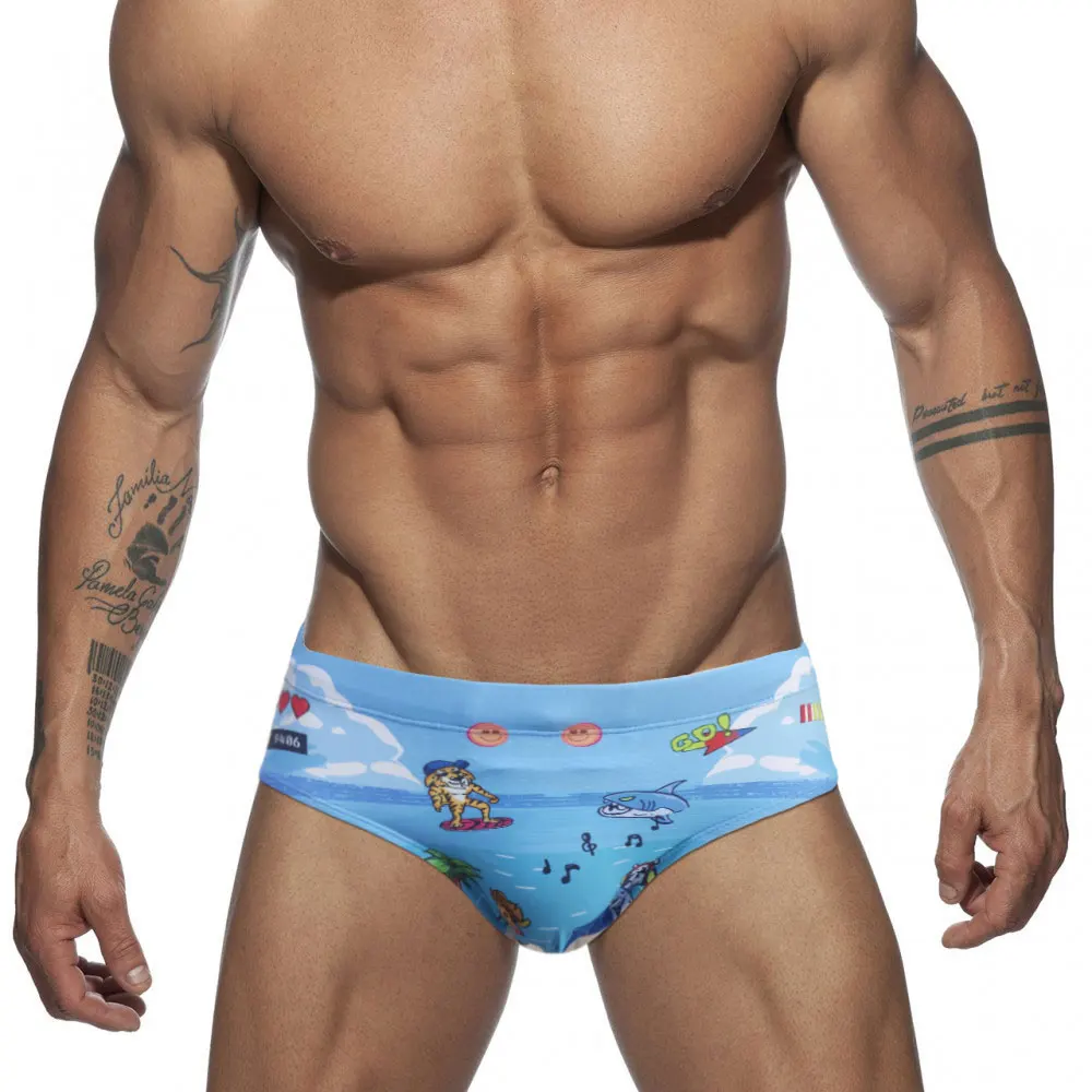 Männer Schwimmen Briefs Sexy Schwimmen Kurze Wasser Sport Strand Hosen Badeanzug Blau Gedruckt Bademode Sexy Männlichen Anzüge Surfen Schwimmen Tragen