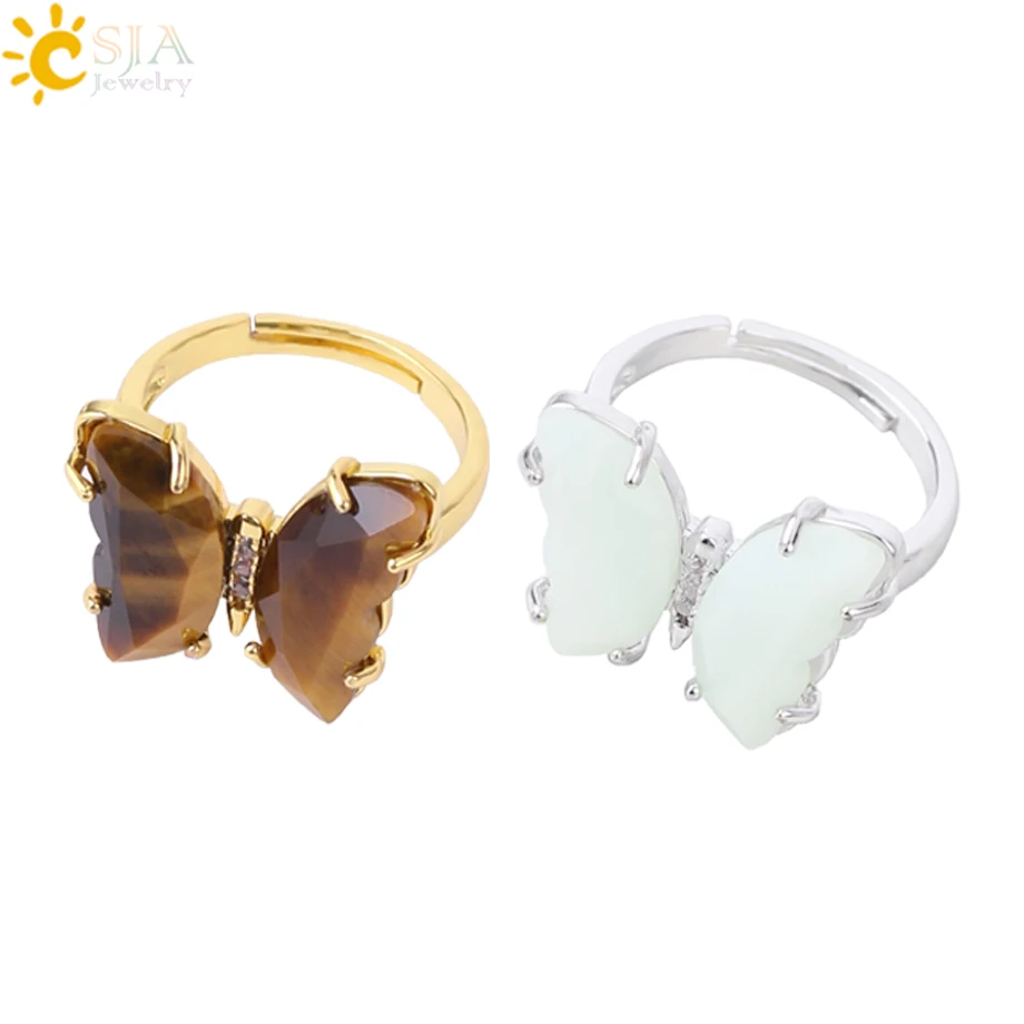 Goldfarbe Kristall ring Nature del stein Schmetterlings ringe für Frauen Amethyste Lapislazui rosa Quarz verstellbare Verlobung h125 Image
