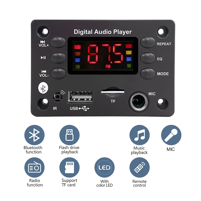 DC 5V 12V Bluetooth 5.0 MP3 WMA WAV APE Scheda di decodifica Microfono audio per auto vivavoce USB TF Radio FM Lettore musicale Mp3 Altoparlante
