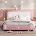 Full Size Upholstered Rabbit-Shape Princess Bed, Full Size Platform Bed with Headboard and Footboard, White+Pink