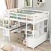 Twin/Full Size Loft Bed with Built-in Desk with Two Drawers, Wood Loft Bed Frame with Storage Shelves and Drawers for Kids Teens