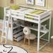 White Twin Size All-in-One Loft Bed w/ Desk & Shelves, 2 Built-in Drawers