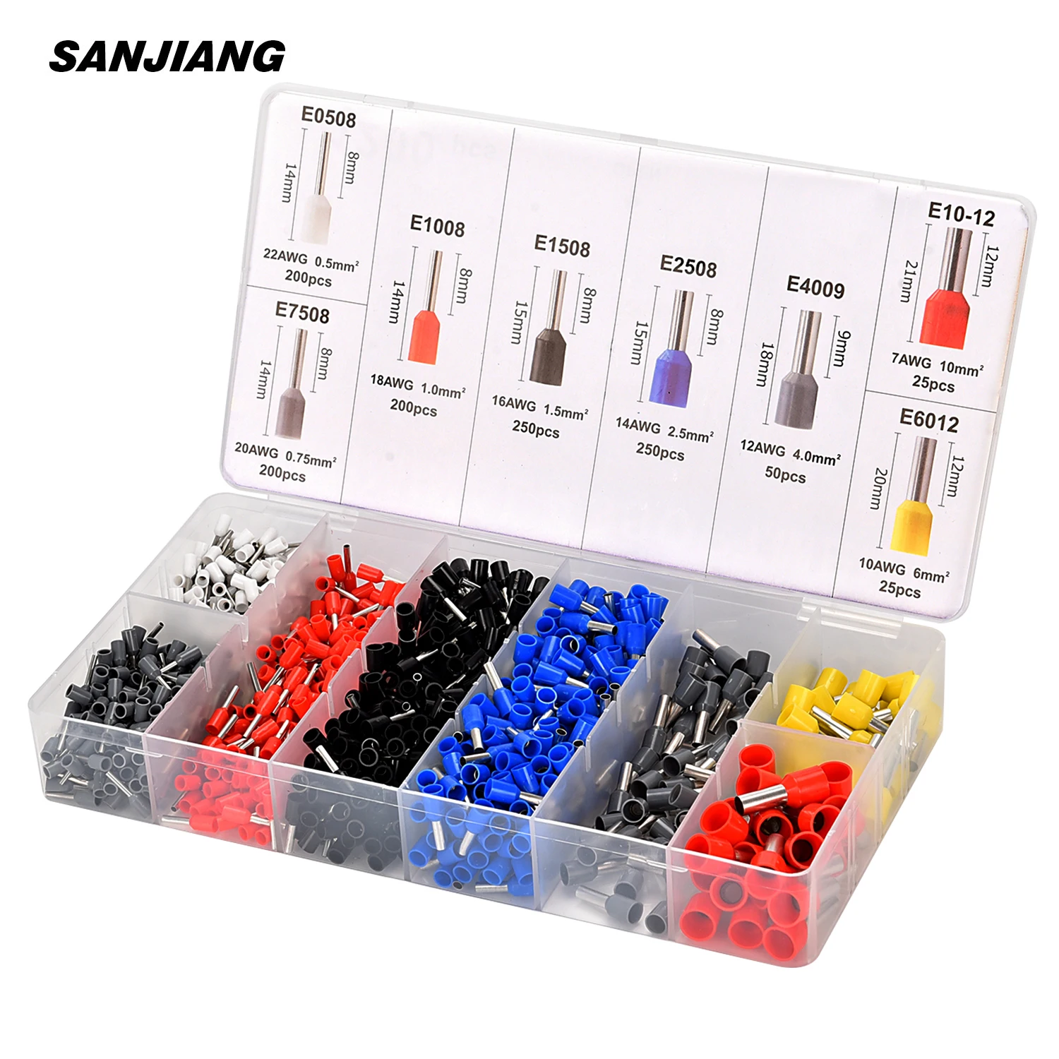 1200PCS Puntali per cavi Connettori Terminali Kit Assortimento Puntali Kit connettori per cavi Cavo isolato Pin End AWG 22-7