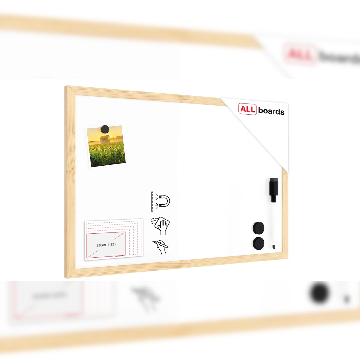 ALLboards Magnetisches Whiteboard mit Naturholzrahmen 60x40cm Image
