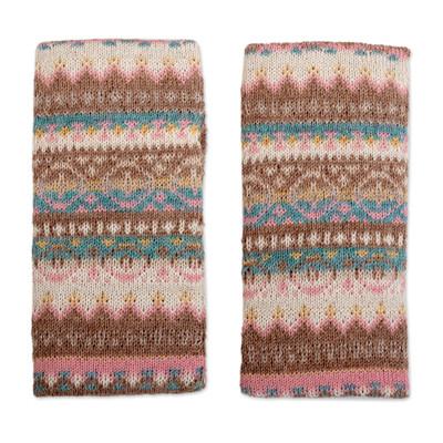 Tan Pastels,'Fingerless Mitts Knitted from 100% Alpaca in Peru'