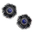 'Indian Gentian' - Indian Floral Sterling Silver Button Lapis Lazuli E