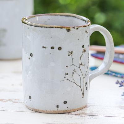 Natural Core,'Handcrafted Leafy Brown and White Crackled Ceramic Mug'