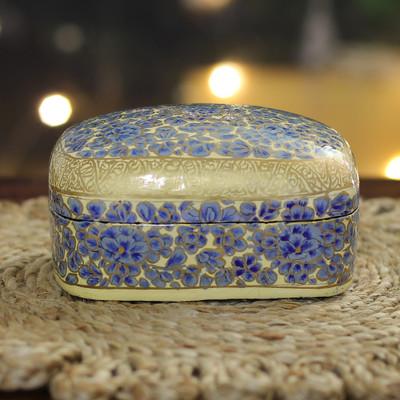 'Hand-Painted Blue Wood Papier Mache Floral Decorative Box'