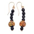 Sika Futro,'Handcrafted Onyx and Recycled Glass Beaded Dangle Earrings'