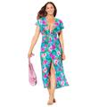 Plus Size Women's Twist Front Mesh Cut-Out Cover Up Dress by Swimsuits For All in Emerald Isle Hibiscus (Size 26/28)