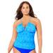 Plus Size Women's BOLD High Neck Shirred Halter Tankini Top by Swimsuits For All in Royal Abstract (Size 18)