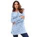 Plus Size Women's Thermal Henley Tunic by Roaman's in Pale Blue Pretty Floral (Size M) Long Sleeve Shirt